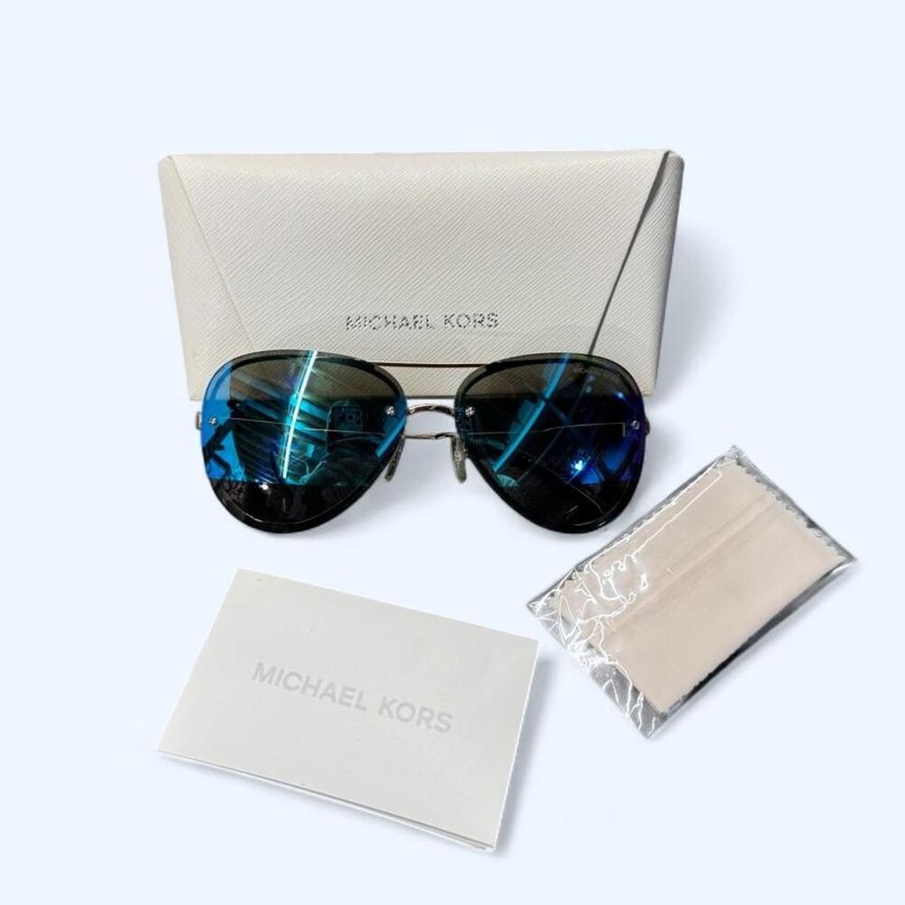 Michael Kors Women's Blue and Gold Reflective Aviator Sunglasses